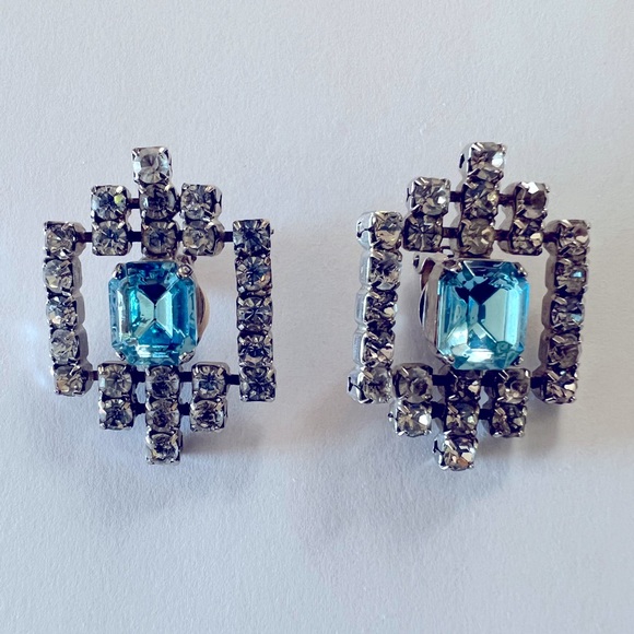 Vintage Art Deco Chic Large Statement Clip On Rhinestone Earrings/ Shoe Clips - Picture 6 of 10